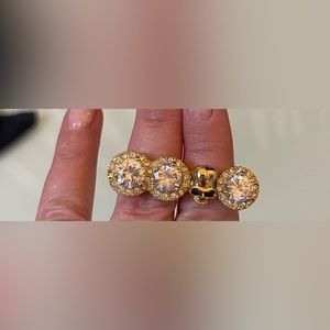 Y2K Size 4.5 and 5 double finger ring, gold, crystals.